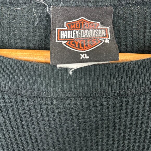 Harley-Davidson Waffle Knit Sweater Graphic Print Long Sleeve Black Mens Size XL - Picture 3 of 5